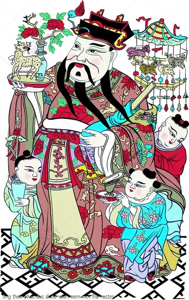 ong than phuc duc di du xuan nam moi file vector